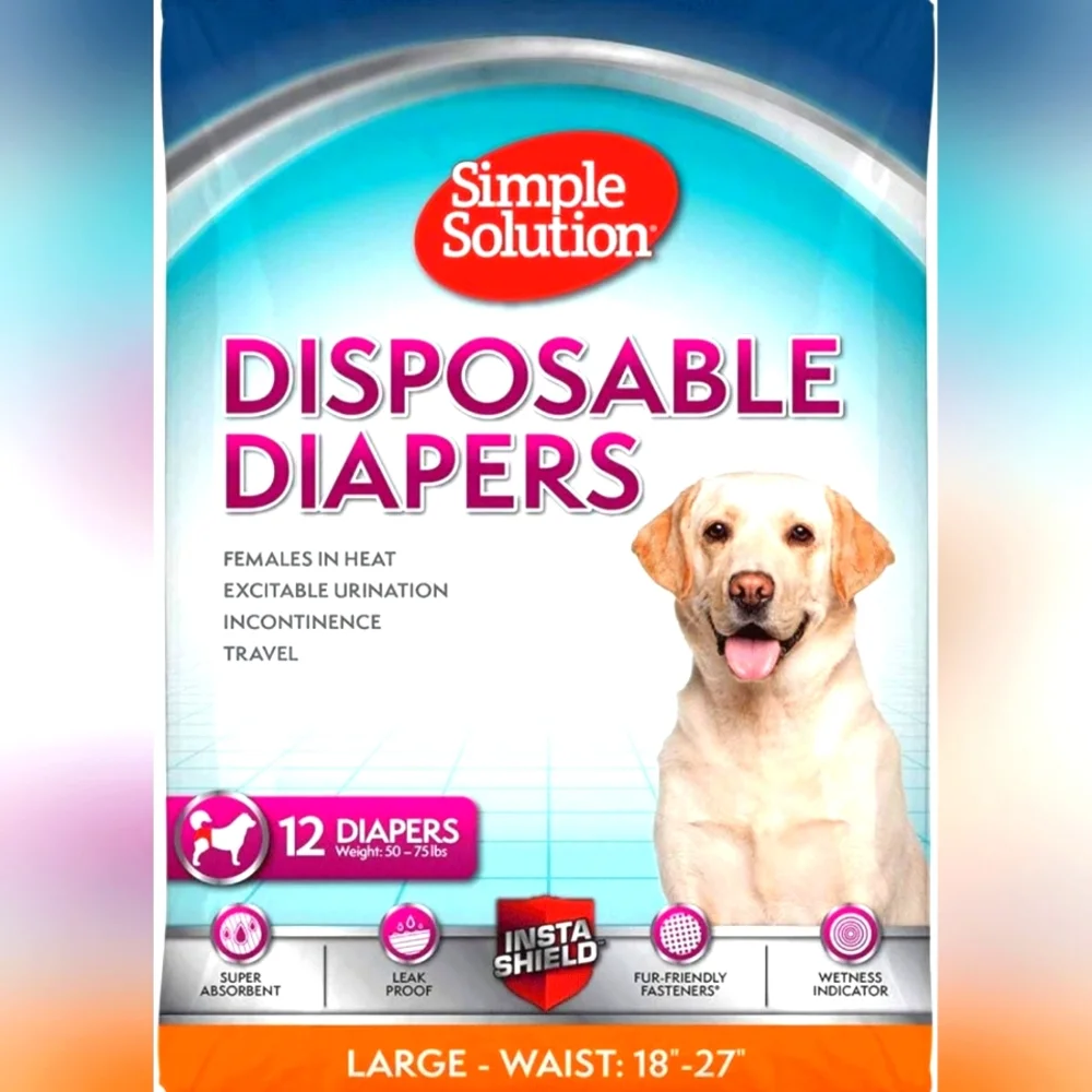 NWT Simple Solution True Fit Disposable Dog Diapers-Female Dogs Sz L/XL 12 count